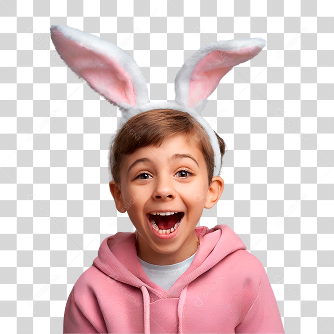 Menino com Orelha de Coelho PNG Transparente