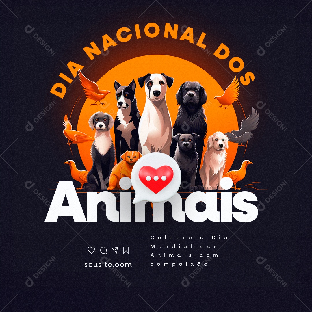 Dia Nacional dos Animais 14 de Março Animais com compaixão Social Media PSD Editável