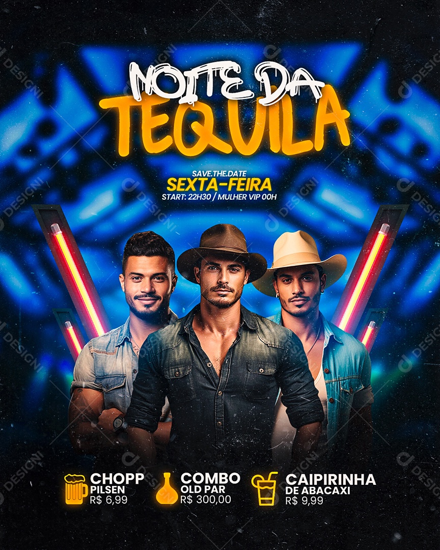 Flyer Noite da Tequila show Save the date Social Media PSD Editável