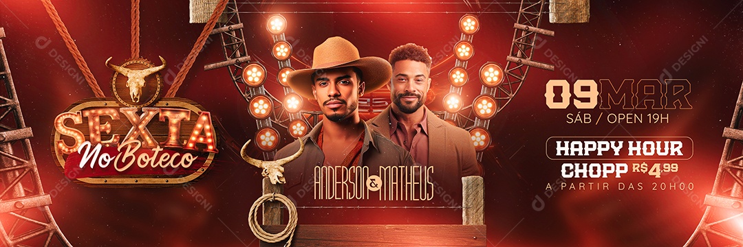 Carrossel Flyer Sexta no Boteco Anderson e Matheus Happy Hour Social Media PSD Editável