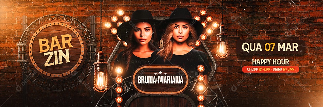 Carrossel Flyer Barzin Bruna e Mariana Happy Hour Social Media PSD Editável