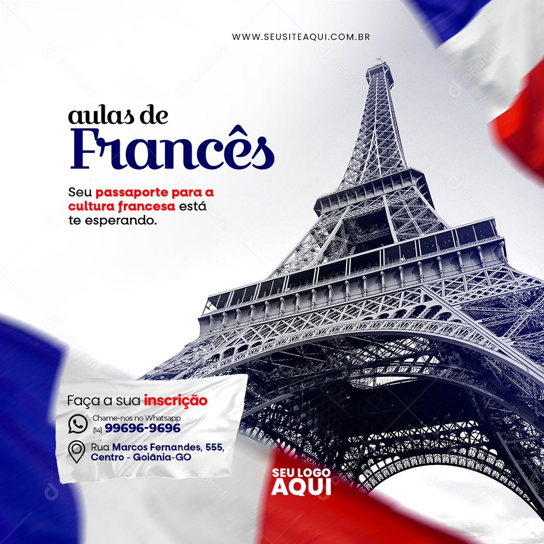 Aulas de Francês Social Media PSD Editável