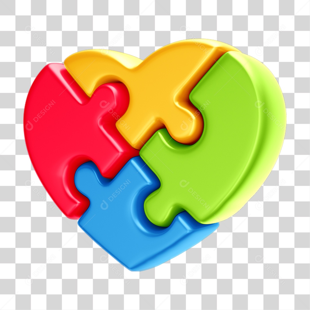 Coração em Quebra Cabeça Colorido Autismo Campanha Abril Azul PNG Transparente