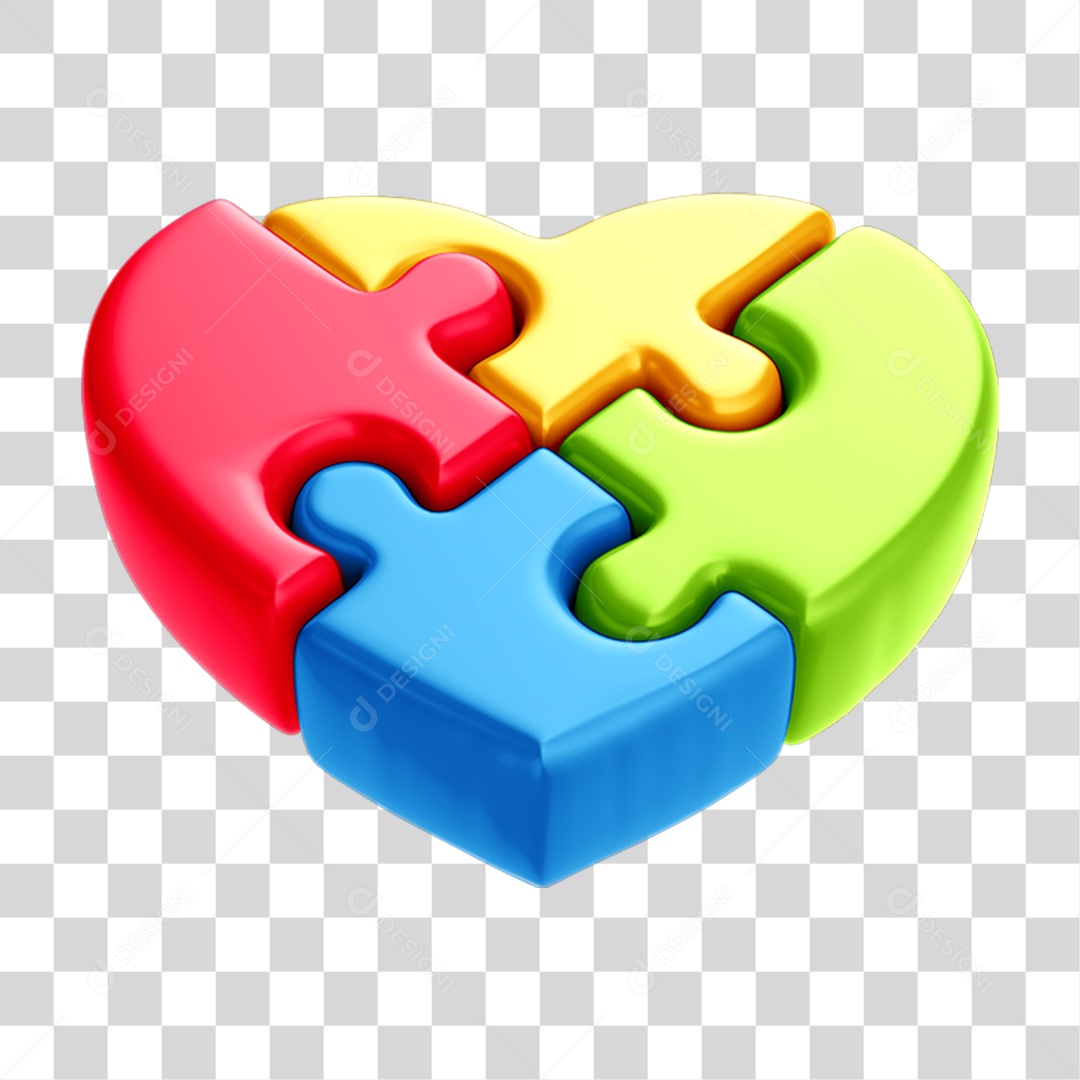 Coração em Quebra Cabeça Colorido Autismo Campanha Abril Azul PNG Transparente