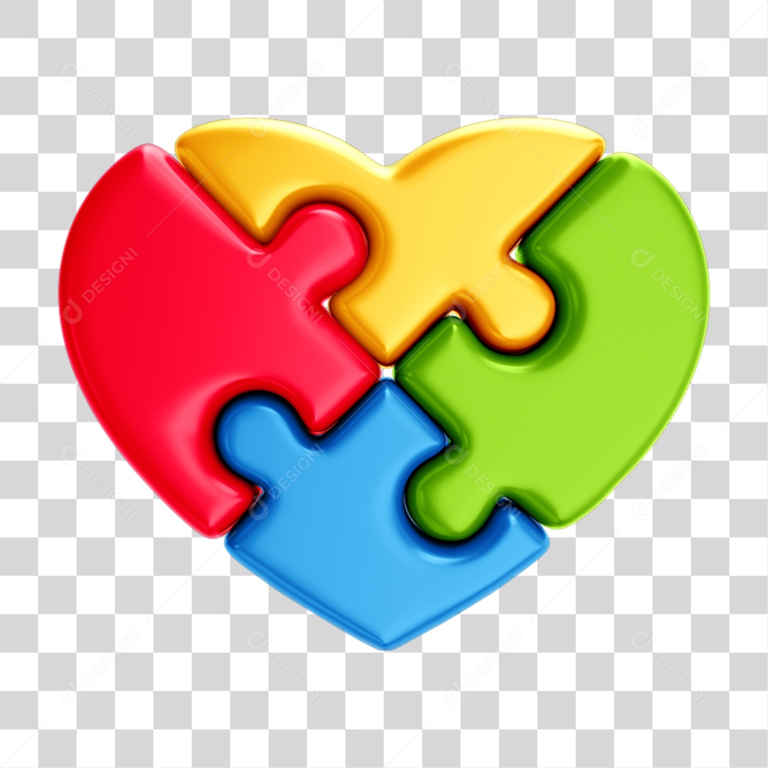 Coração em Quebra Cabeça Colorido Autismo Campanha Abril Azul PNG Transparente