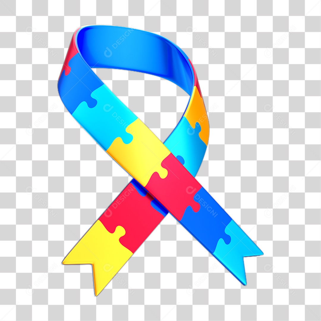 Fita Laço Quebra Cabeça Colorido Campanha Abril Azul Autismo PNG Transparente