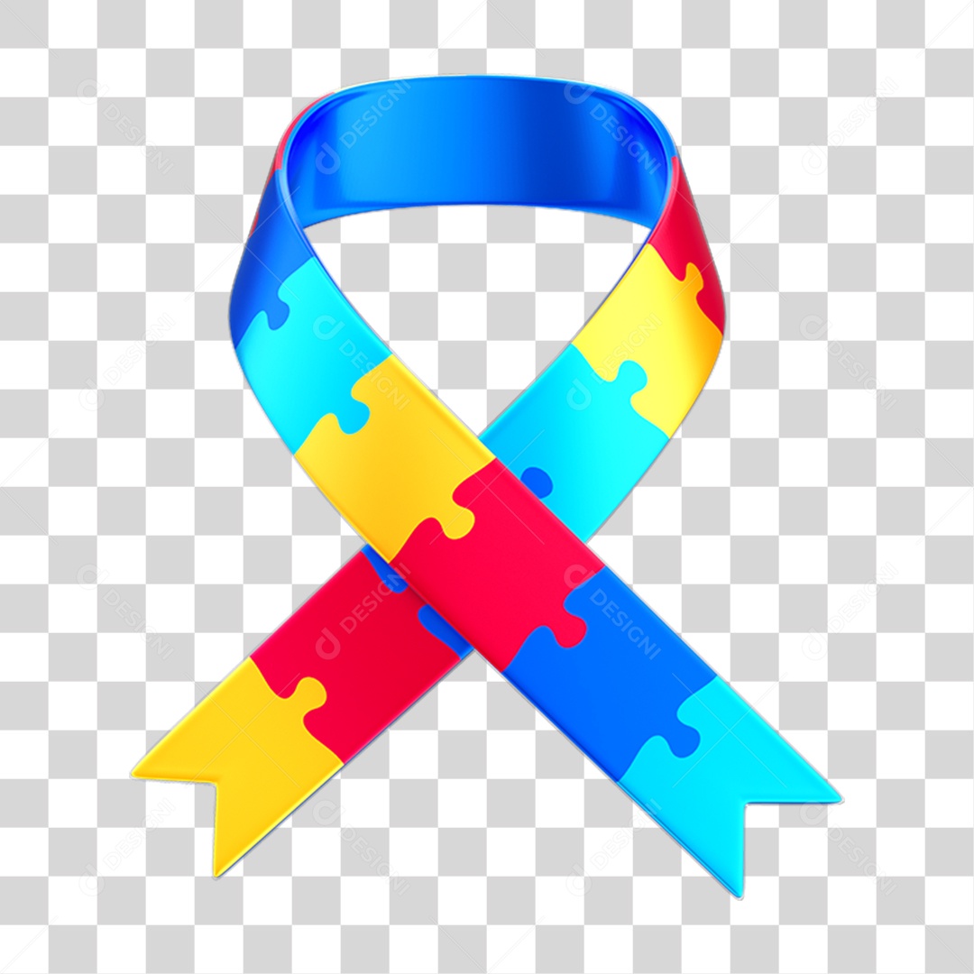 Fita Laço Quebra Cabeça Colorido Campanha Abril Azul Autismo PNG Transparente