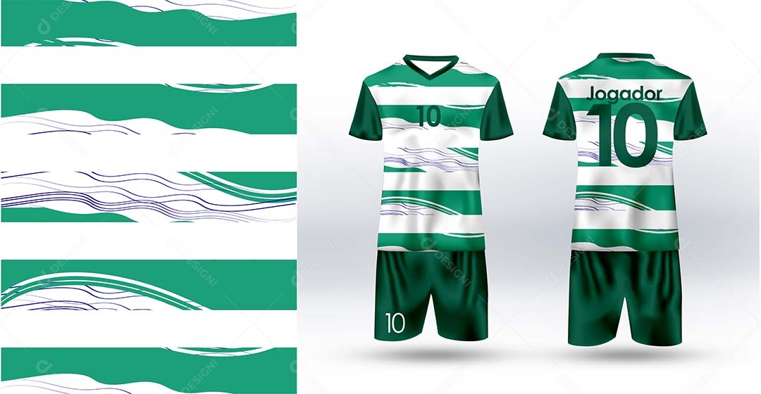 Uniforme de Futebol Verde e Branco Ilustração AI Editável