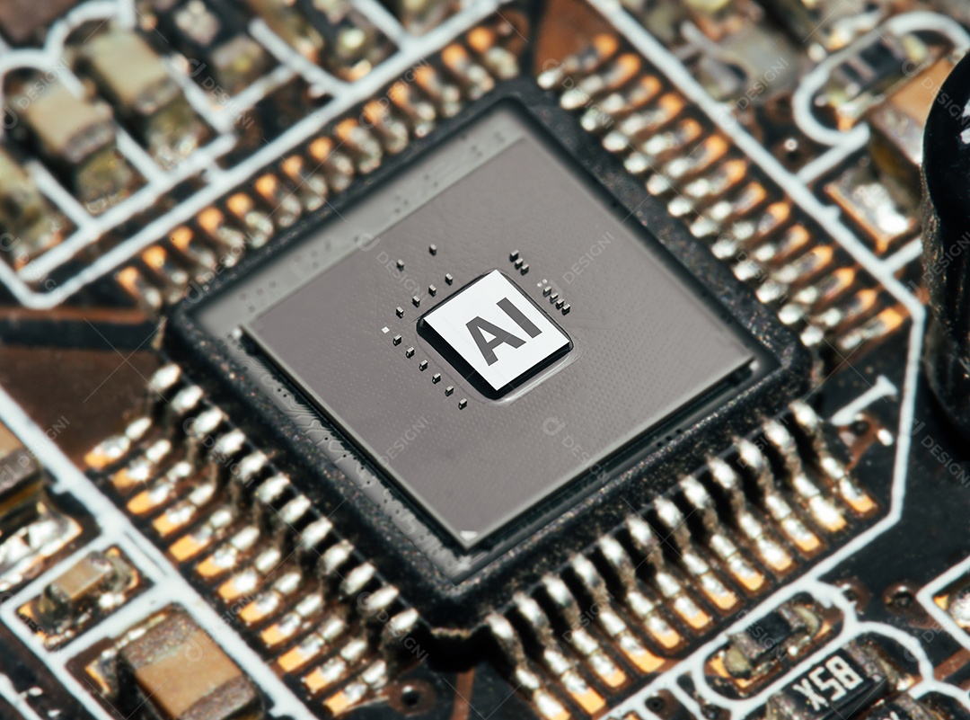 Unidade de processador de computador com microchip na placa de circuito eletrônico