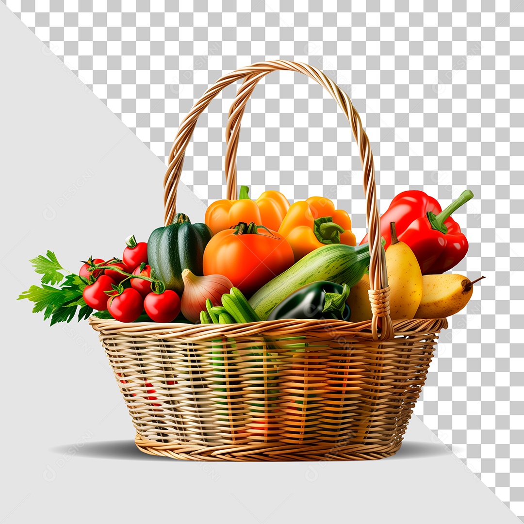 Cesta com Verduras Elemento 3D para Composição PSD