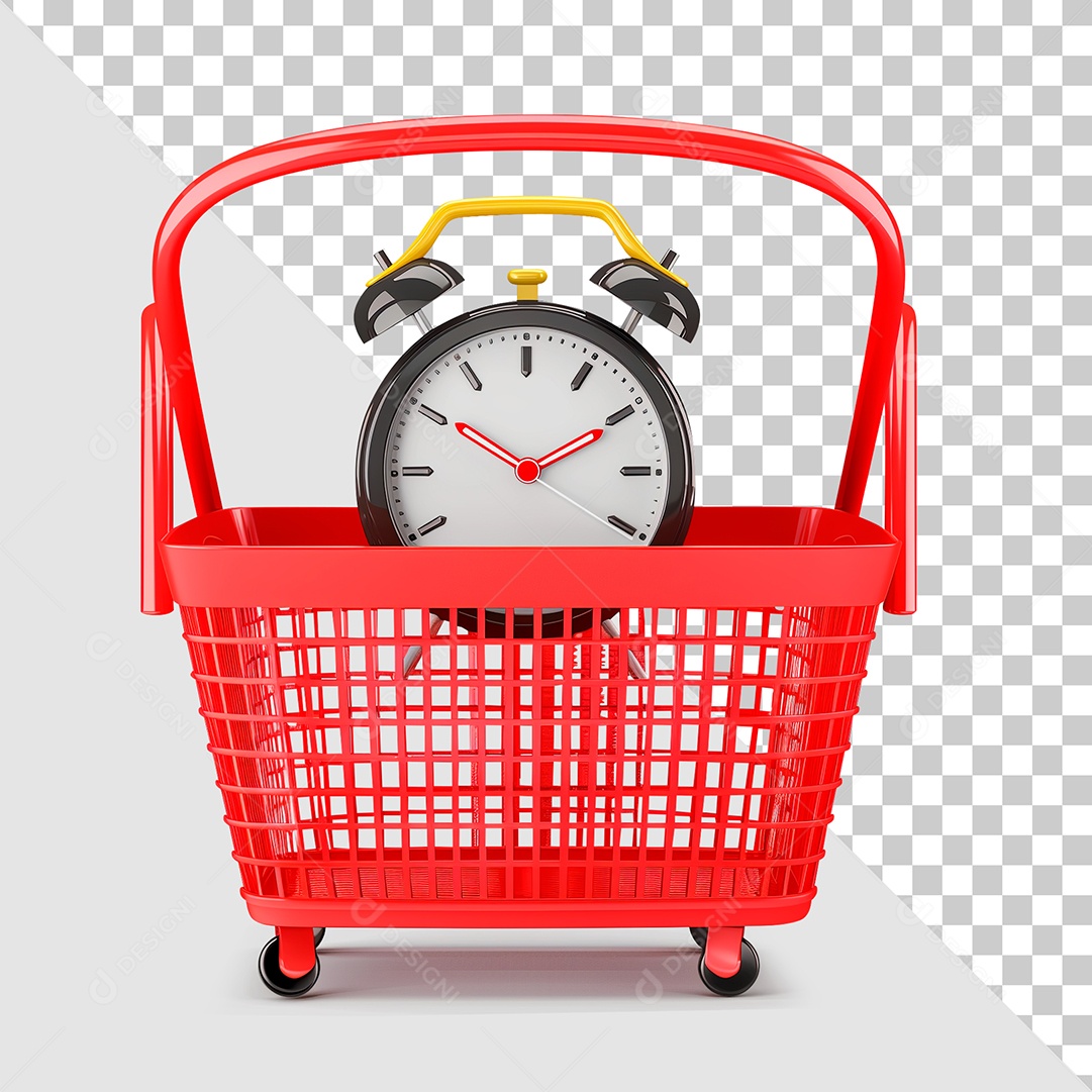 Cesta de Compra com Relógio Elemento 3D para Composição PSD