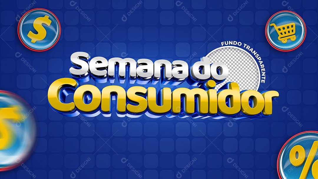 Semana do Consumidor Selo 3D Branco Amarelo para Composição PSD
