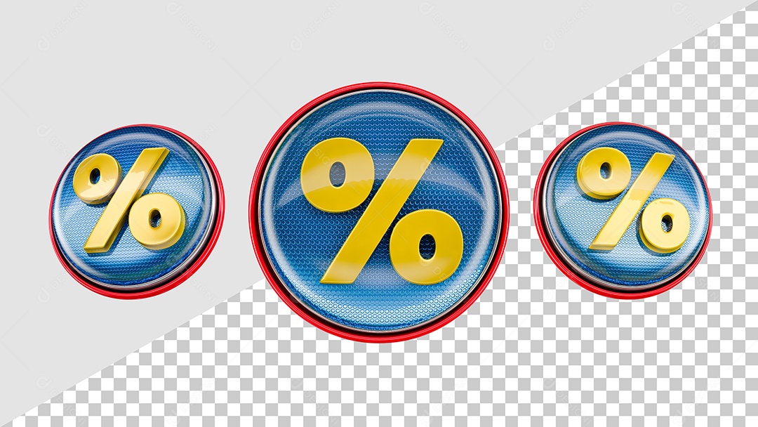 Icone de Porcentagem Elemeno 3D Azul Amarelo para Composição PSD