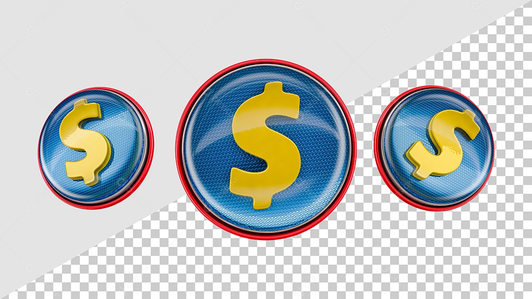 Icone de Cifrão Elemento 3D Azul Amarelo para Composição PSD