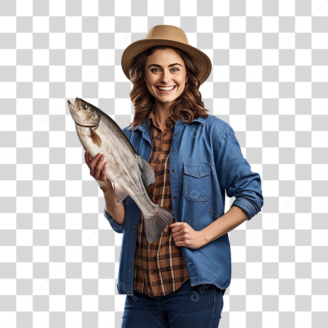Mulher Fazenda Pescadora Peixe PNG Transparente