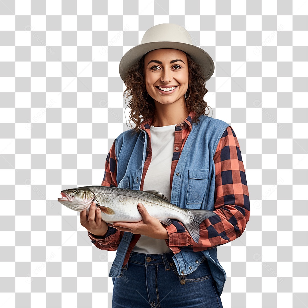 Mulher Fazenda Pescadora Peixe PNG Transparente