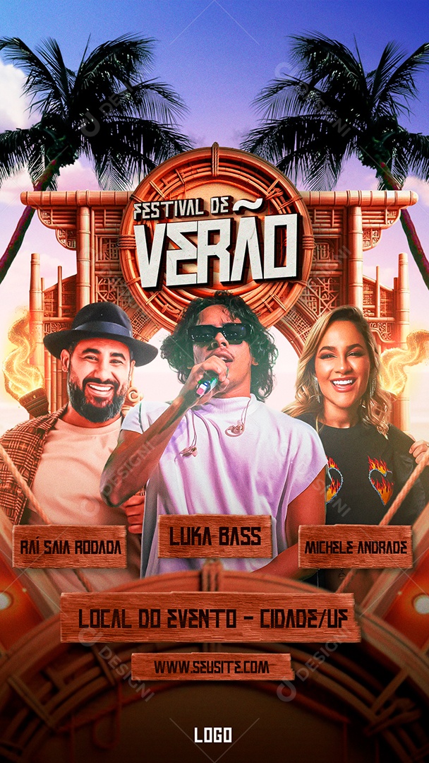 Social Media Story Flyer Festival de Verão Raía Saia Rodada Luka Bass PSD Editável