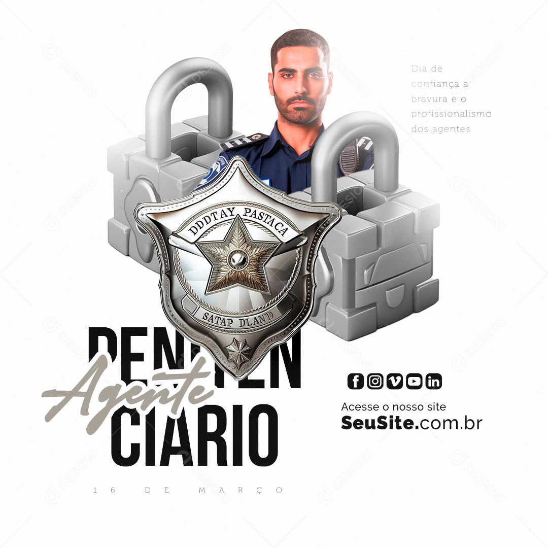 Dia do Agente Penitenciário 16 de Março Social Media PSD Editável