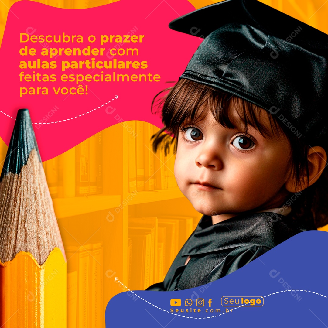 Descubra o Prazer  de Aprender com Aulas Particulares Social Media PSD Editável