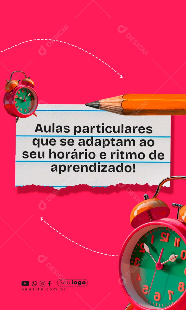 Story Aulas Particulares que se Adaptam ao seu Horário Social Media PSD Editável