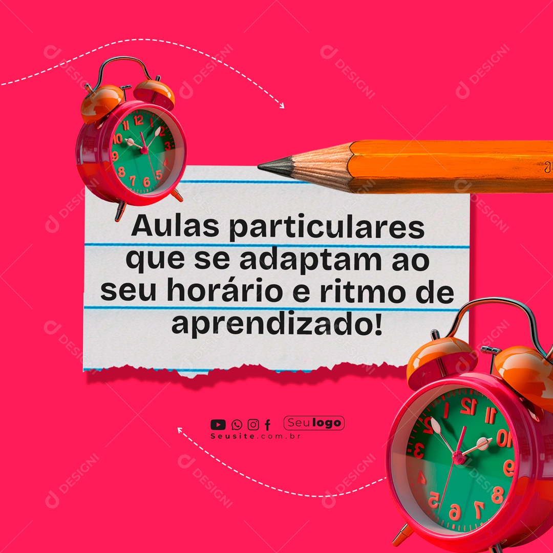 Aulas Particulares que se Adaptam ao seu Horário Social Media PSD Editável