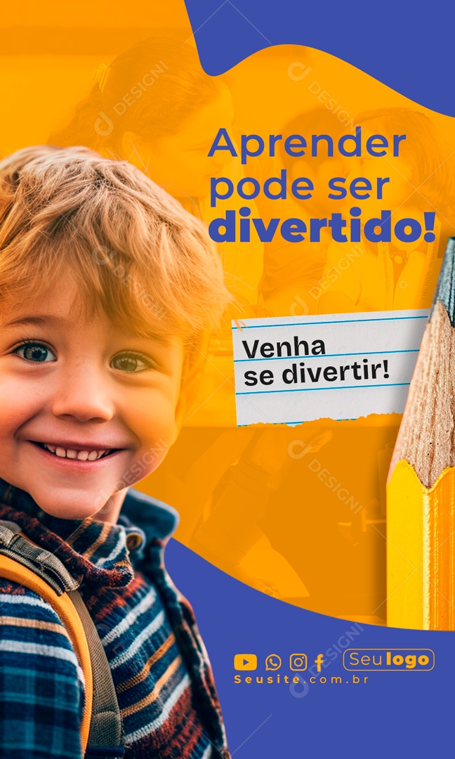 Story Aprender Pode ser Divertido Venha se Divertir Social Media PSD Editável