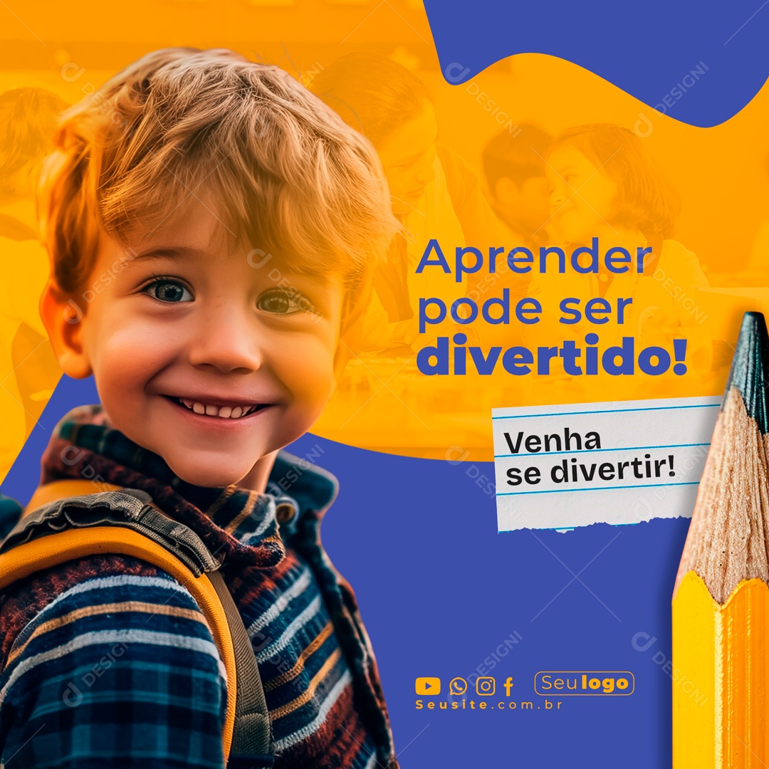 Aprender Pode ser Divertido Venha se Divertir Social Media PSD Editável