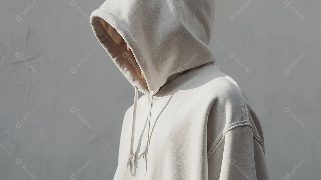 Perfil lateral de um modelo simples de moletom com capuz