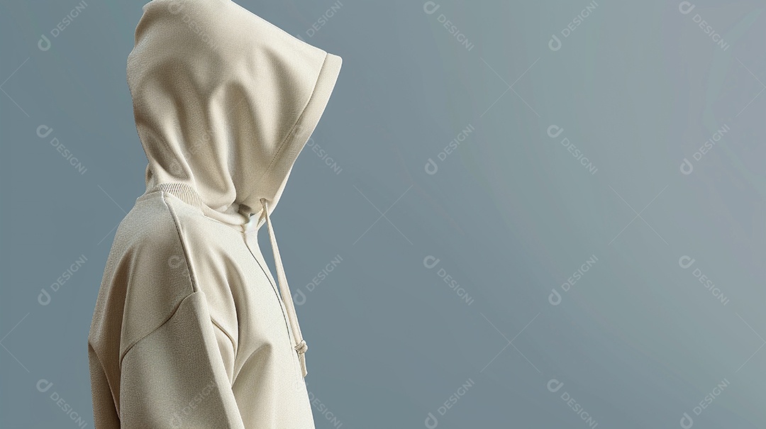 Perfil lateral de um modelo simples de moletom com capuz