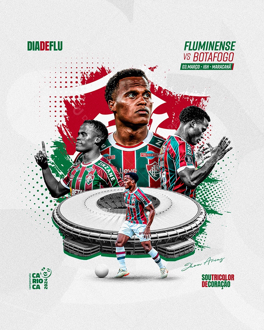 Flyer Futebol Fluminense vs Botafogo Carioca 2024 Social Media PSD Editável