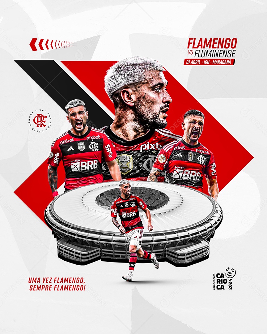 Flyer Futebol Flamengo vs Fluminense Campeonato Carioca 2024 Social Media PSD Editável