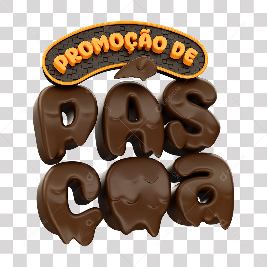 Promoção de Páscoa Selo 3D Laranja e Chocolate para Composição PNG Transparente
