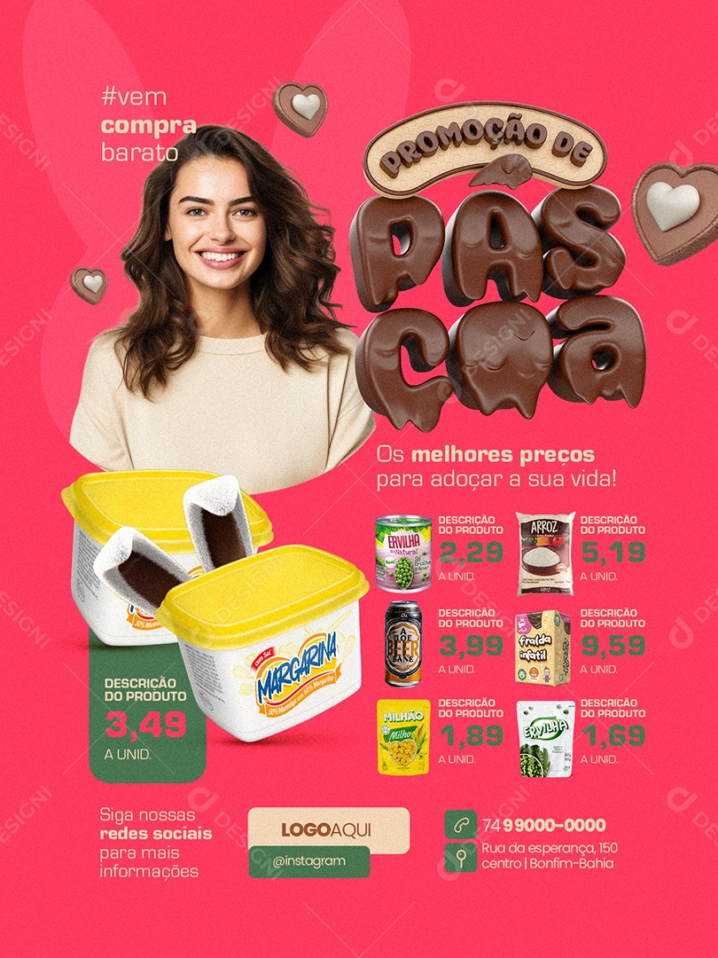 Promoção de Páscoa Supermercado Encarte produtos Social Media PSD Editável