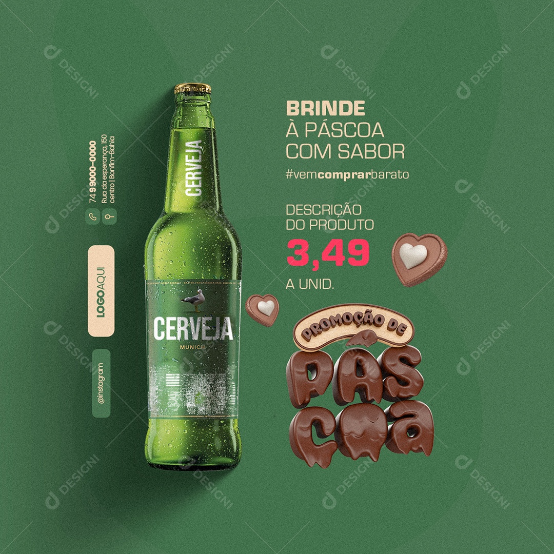 Promoção de Páscoa Supermercado Cerveja Brinde Social Media PSD Editável