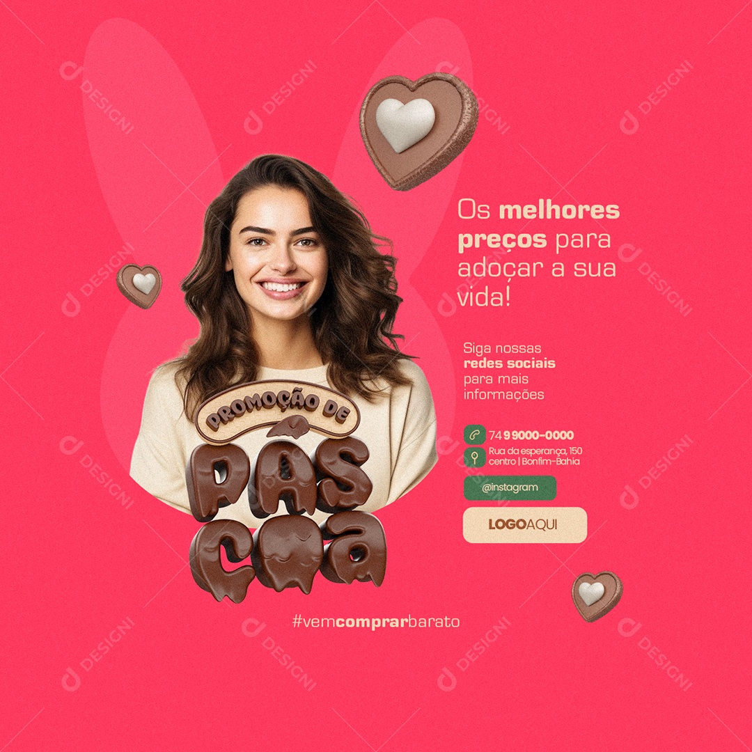 Promoção de Páscoa Supermercado Os melhores preços Social Media PSD Editável