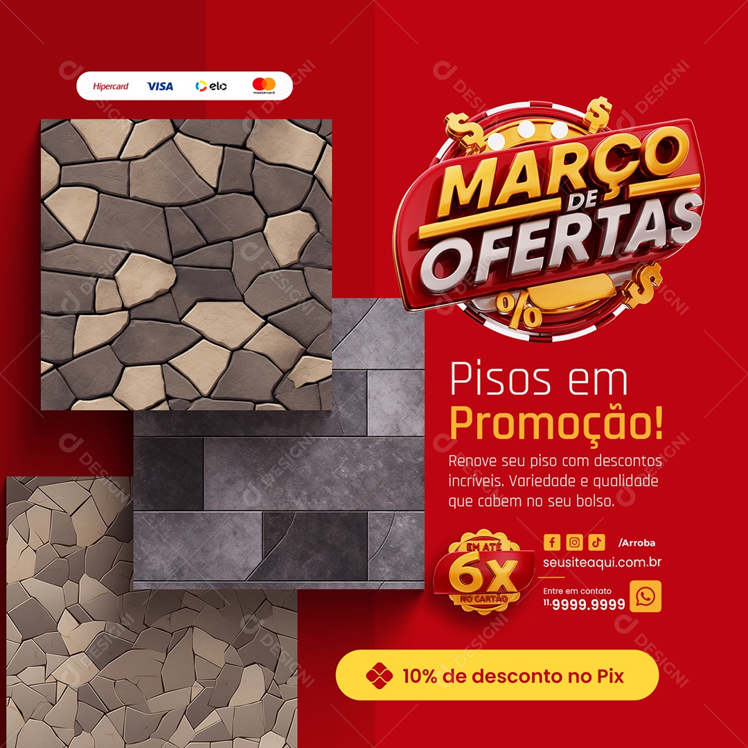 Março de Ofertas Materiais de Construção Pisos em promoção Social Media PSD Editável