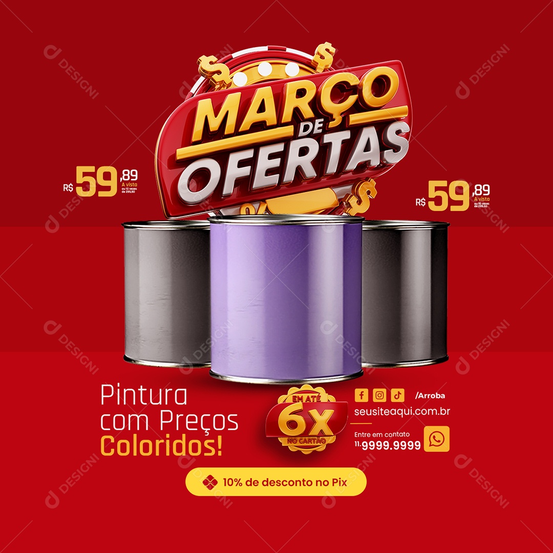 Março de Ofertas Materiais de Construção Tintas Pintura com preços Social Media PSD Editável