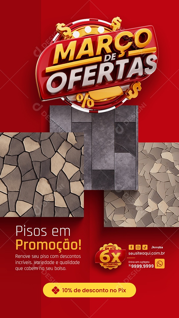 Story Março de Ofertas Materiais de Construção Pisos em promoção Social Media PSD Editável