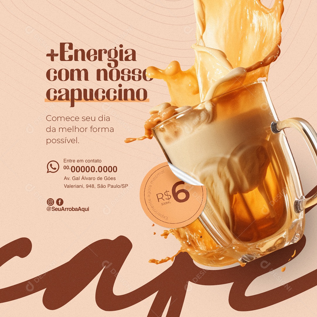 Cafeteria Energia com nosso Capuccino Social Media PSD Editável