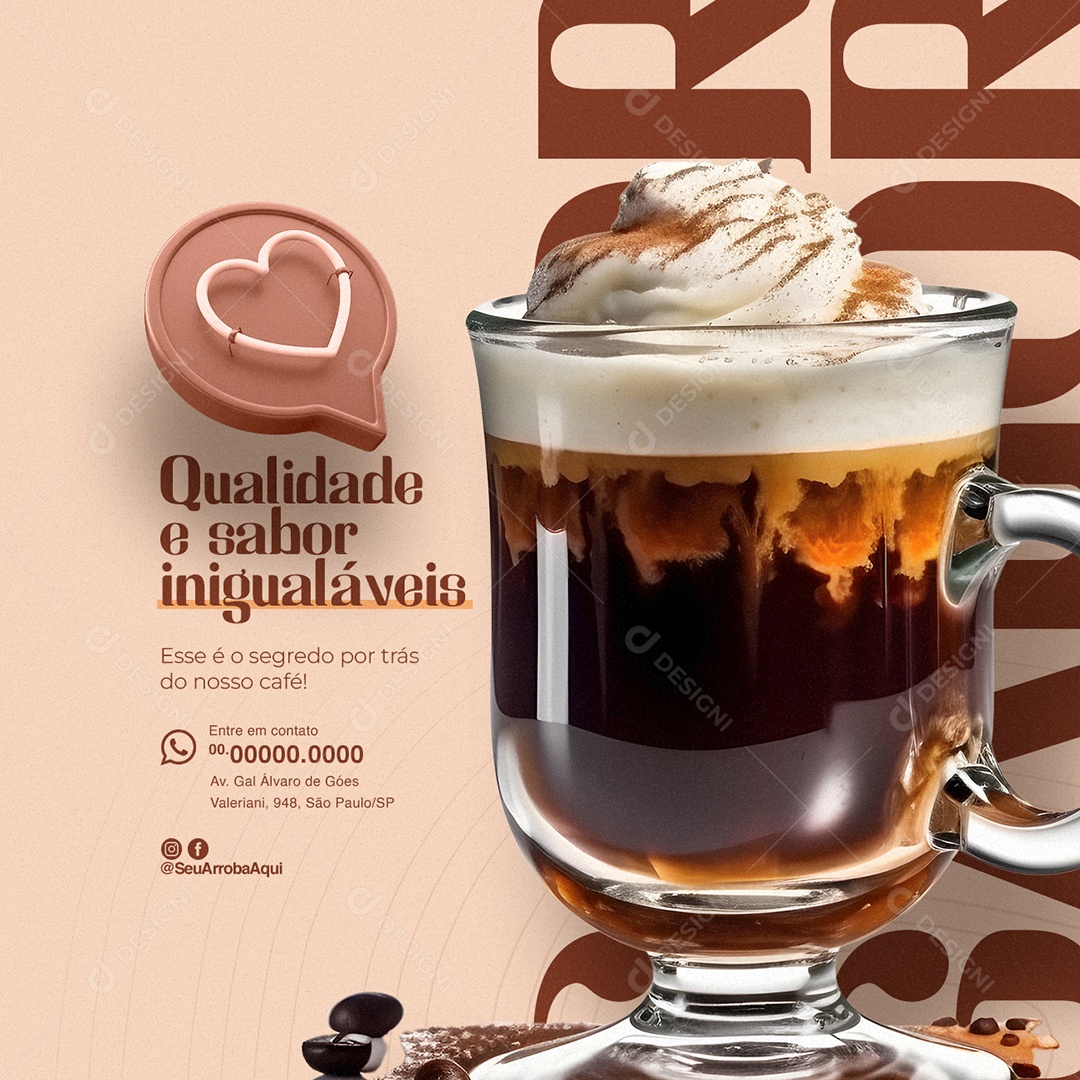 Cafeteria Qualidade e sabor inigualáveis Social Media PSD Editável