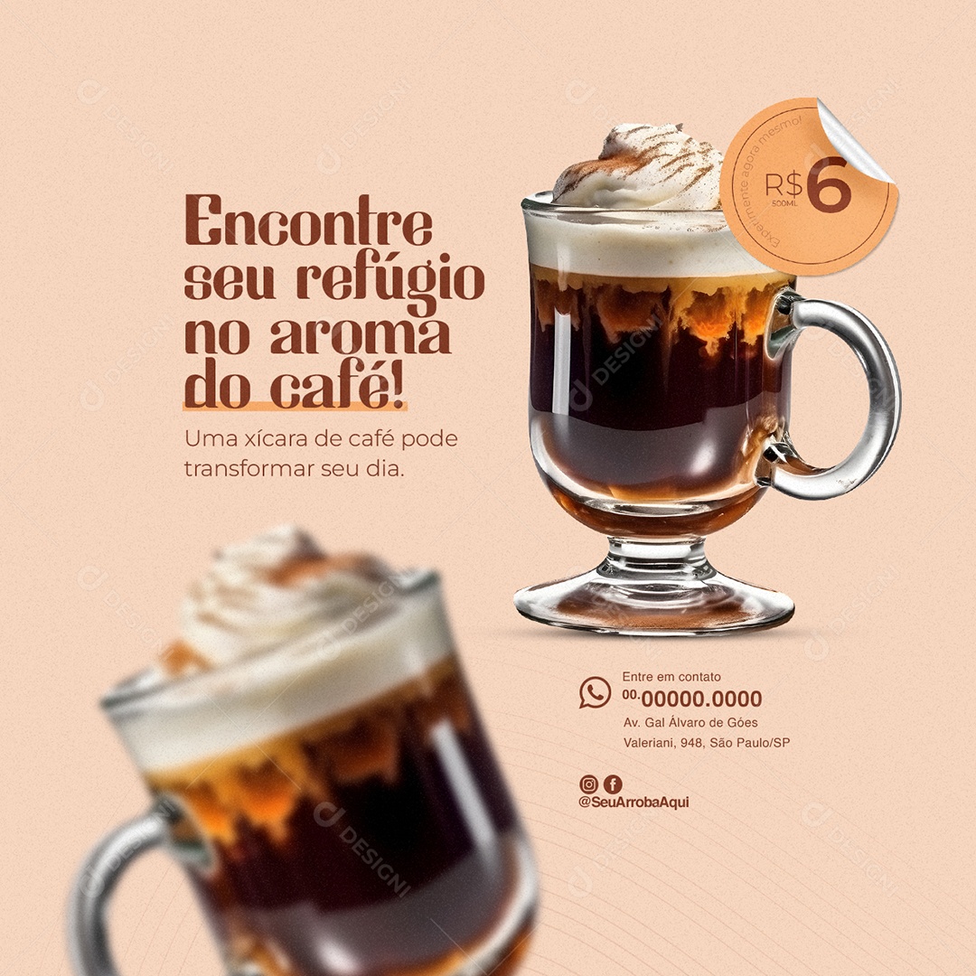 Cafeteria Encontre seu refúgio no aroma do Café Social Media PSD Editável