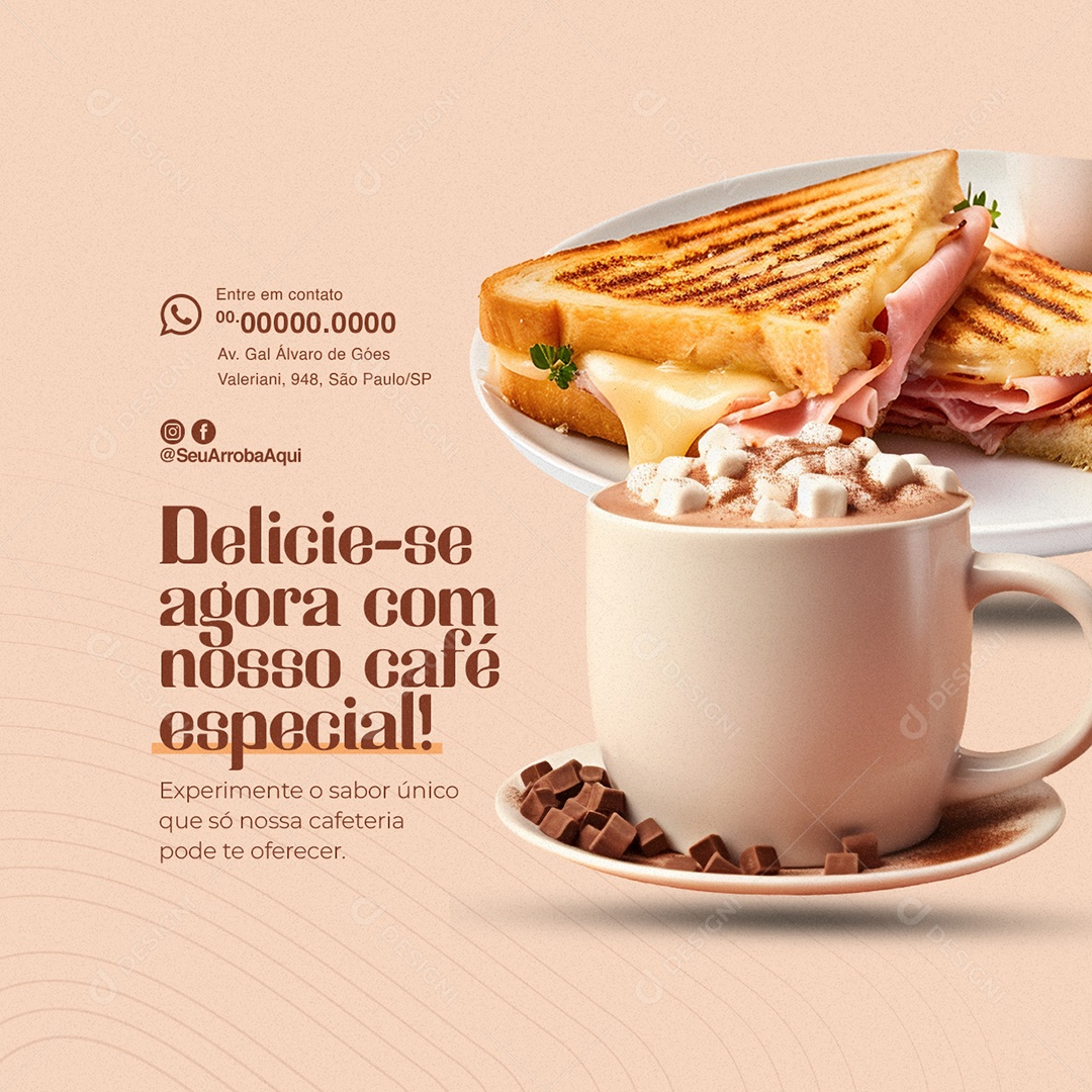 Cafeteria Delicie se agora com nosso café especial Social Media PSD Editável