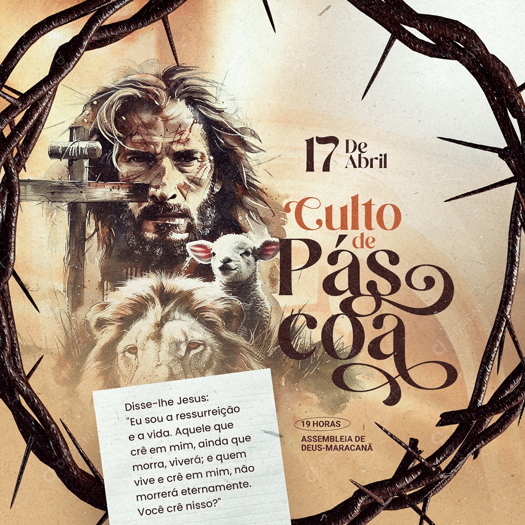 Gospel Culto de Páscoa Assembleia de Deus Social Media PSD Editável
