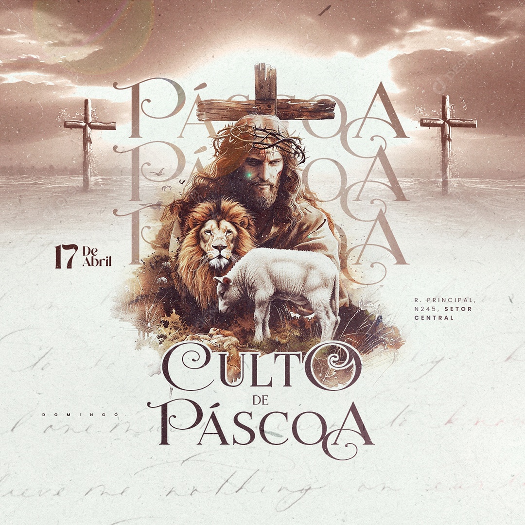 Gospel Culto de Páscoa 17 de Abril Social Media PSD Editável