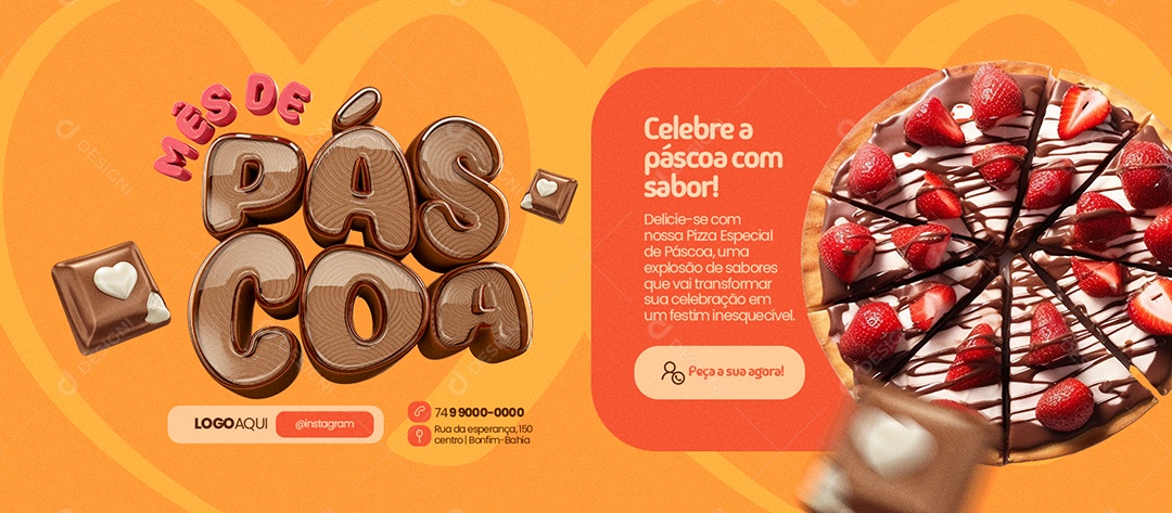 Banner Mês de Páscoa Pizzaria Celebre a páscoa com sabor Social Media PSD Editável