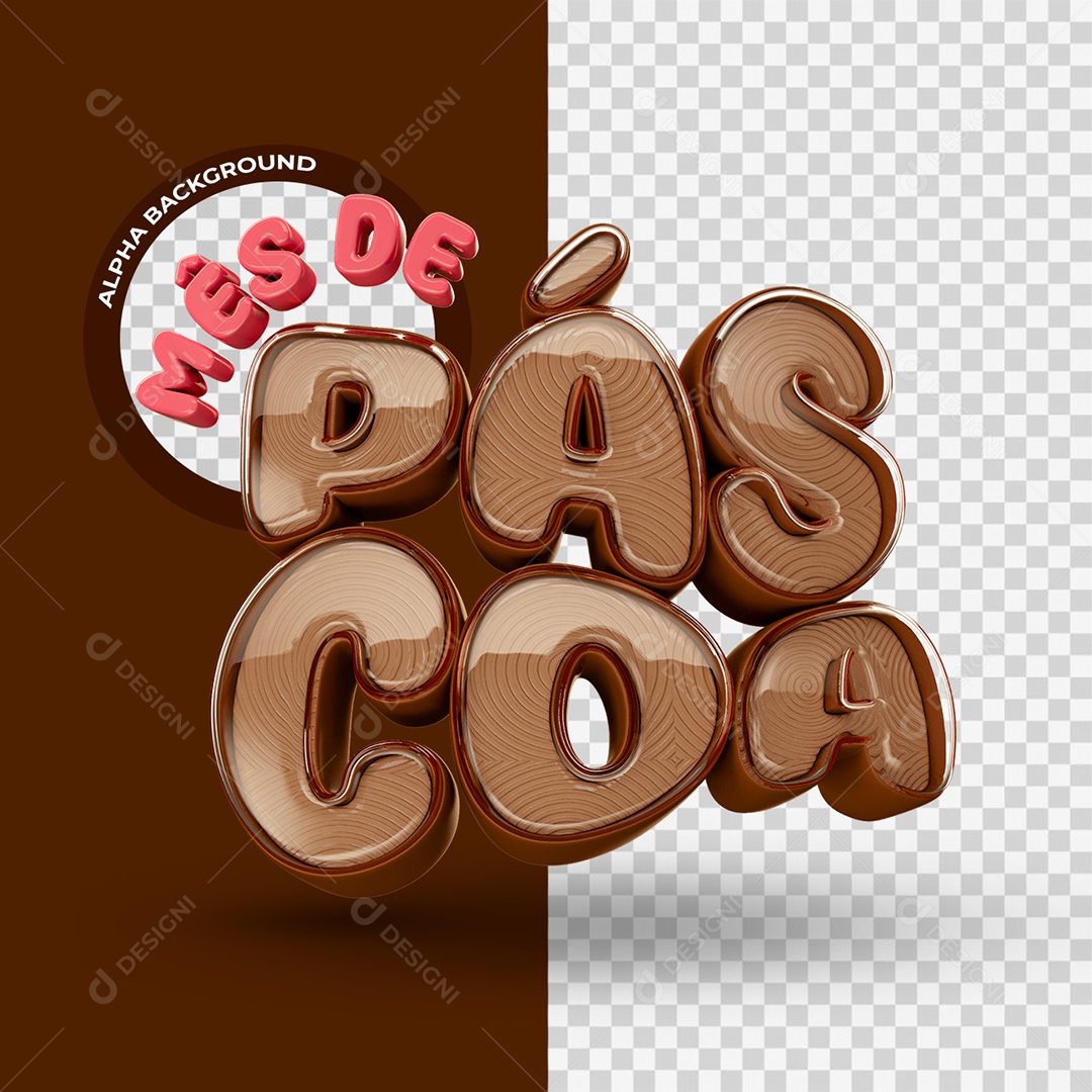 Mês de Páscoa Selo 3D Vermelho e Marrom para Composição PSD