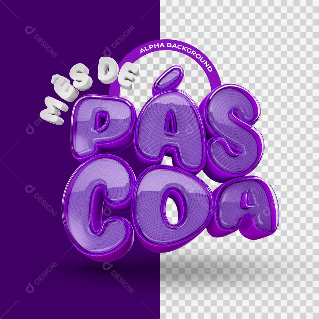Mês de Páscoa Selo 3D Branco e Roxo para Composição PSD