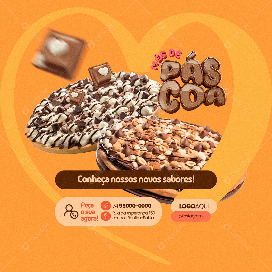 Mês de Páscoa Pizzaria Conheça nosso novos sabores Social Media PSD Editável
