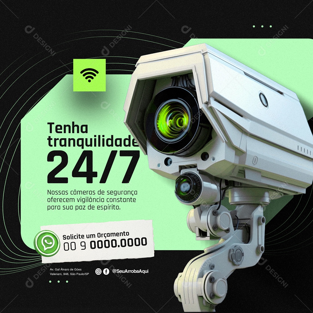 Câmera de Segurança Tenha qualidade Solicite um Orçamento Social Media PSD Editável