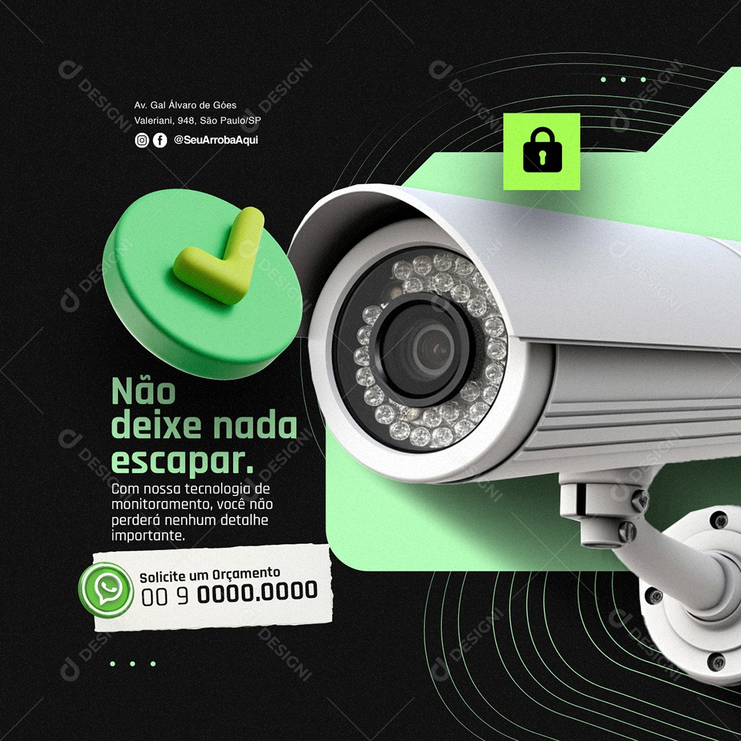 Câmera de Segurança Não deixe nada escapar Social Media PSD Editável